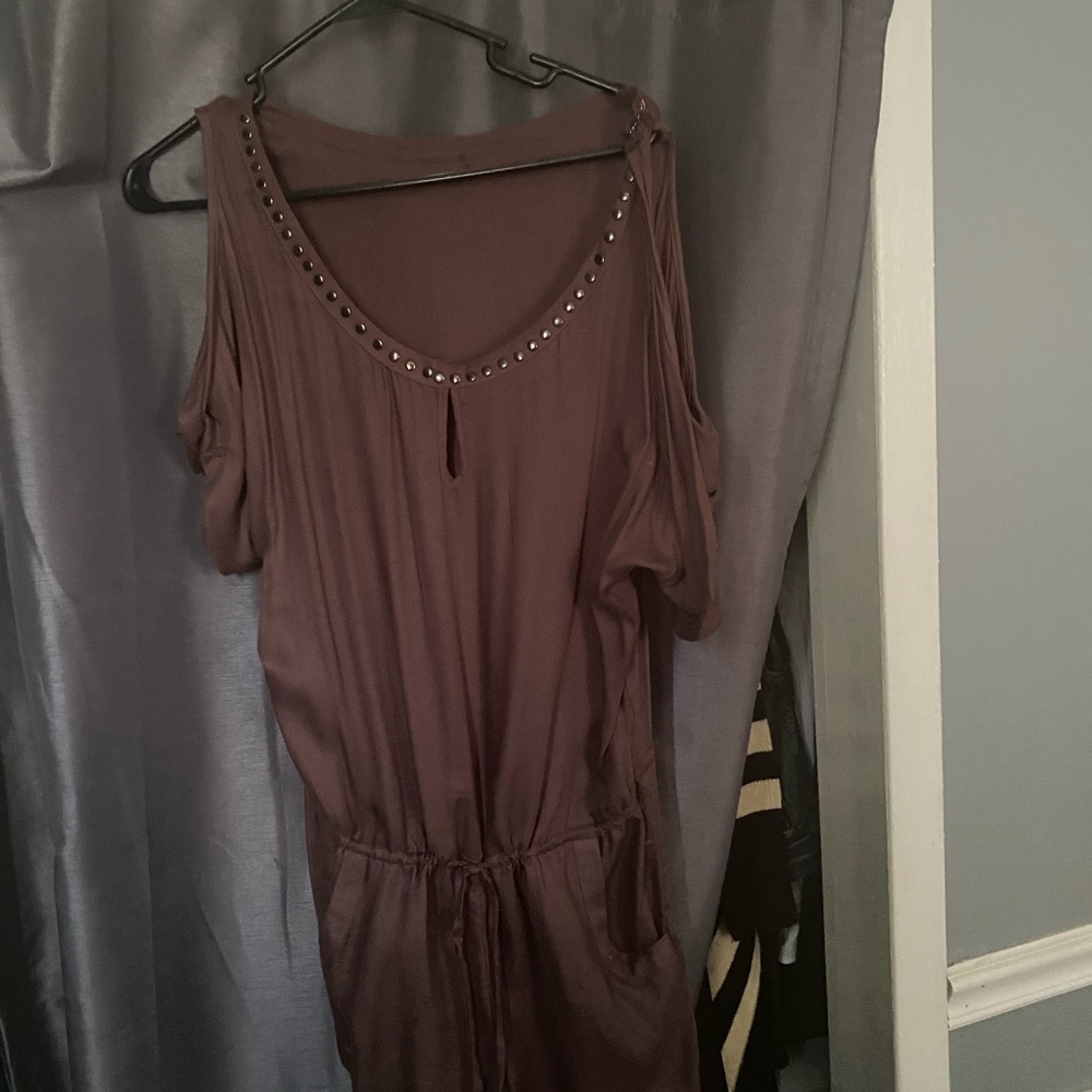 Brown Bebe embellished drawstring romper